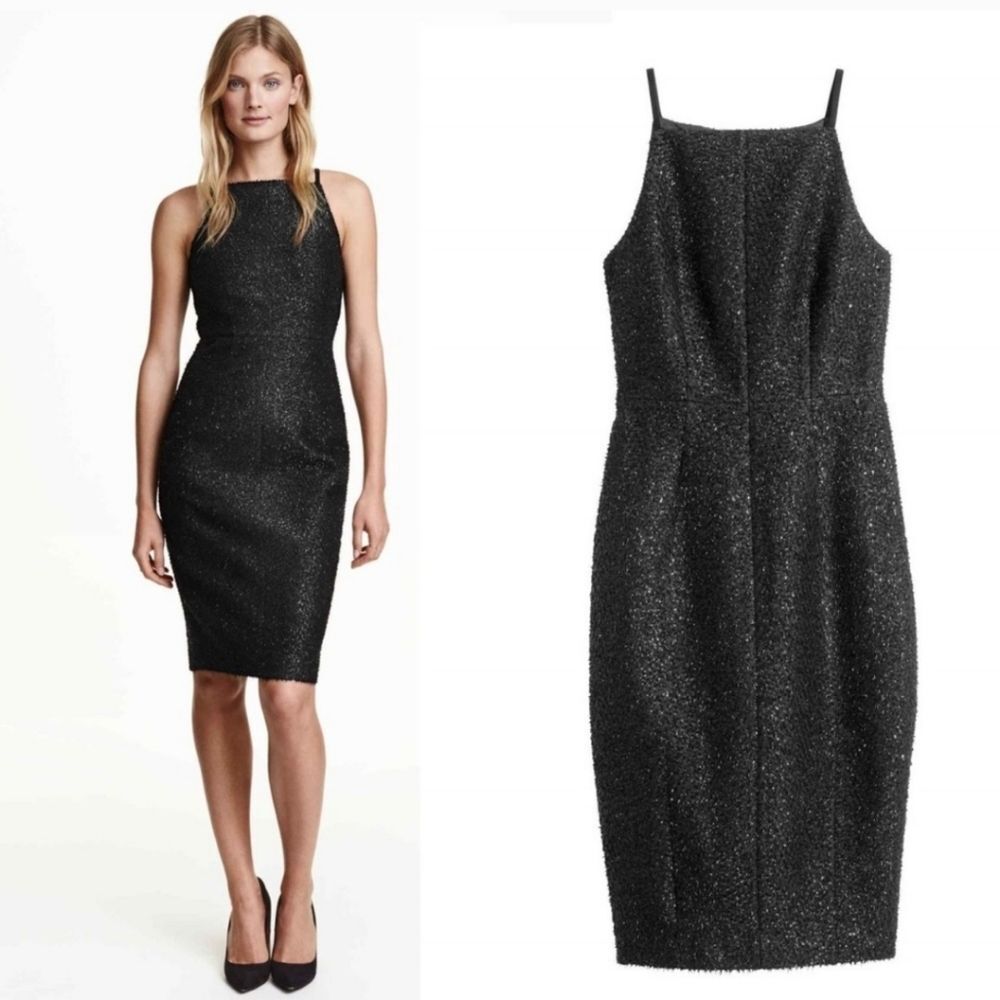 H&M Women’s size 4 Racer Spaghetti Strap Glitter tinsel Dress In BLACK